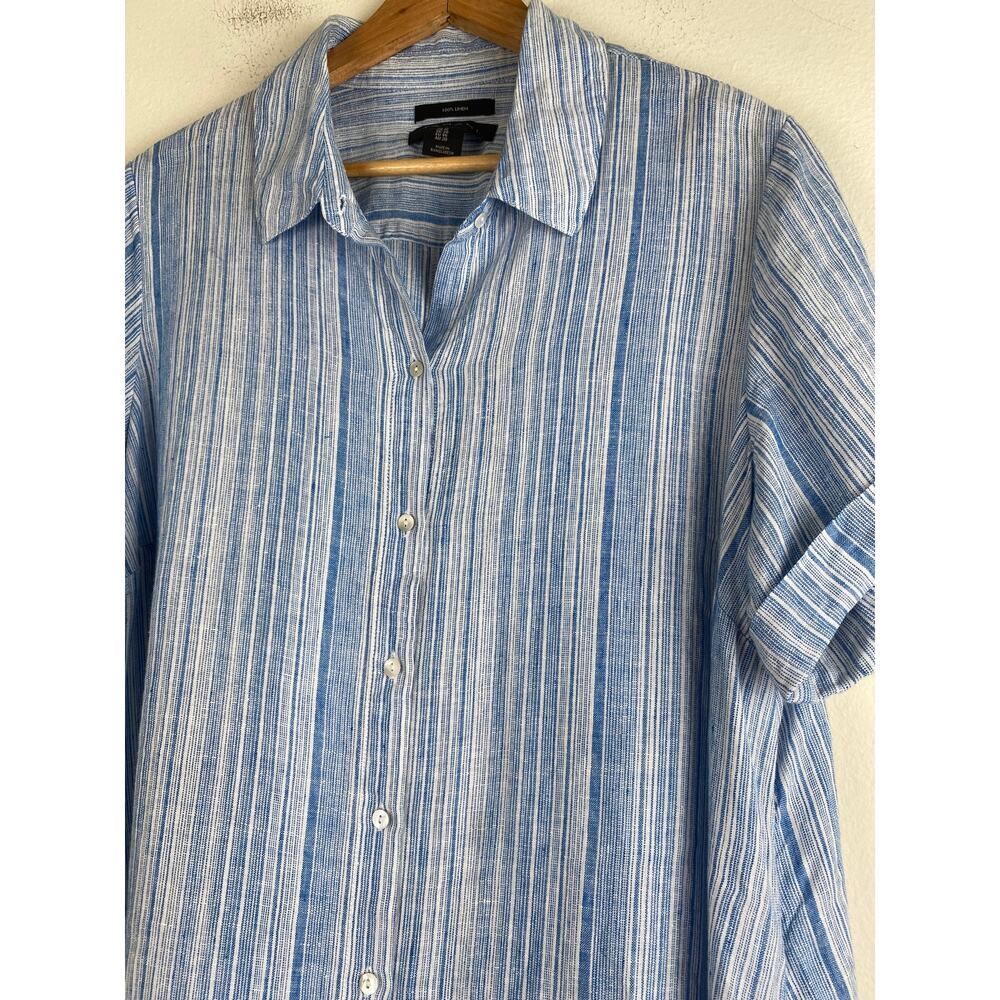 Tahari Linen Stripe Shirtdress Blue White Button Front 1X - Picture 5 of 11